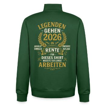 Les légendes prendront leur retraite en 2026 De longs travaux - Sweat zippé unisexe en coton bio Stanley/Stella - vert bouteille - Dos - AI Model Male 185 dark (185cm)