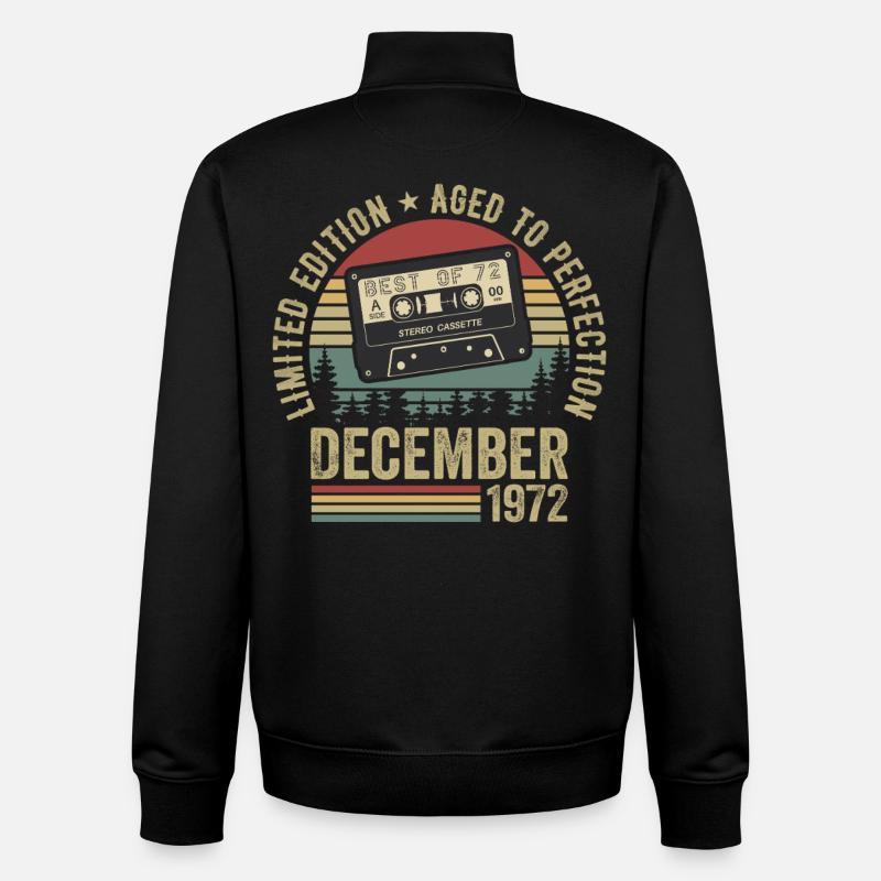 Décembre 1972 - Anniversaire Décembre 1972 - Sweat zippé unisexe en coton bio Stanley/Stella - noir