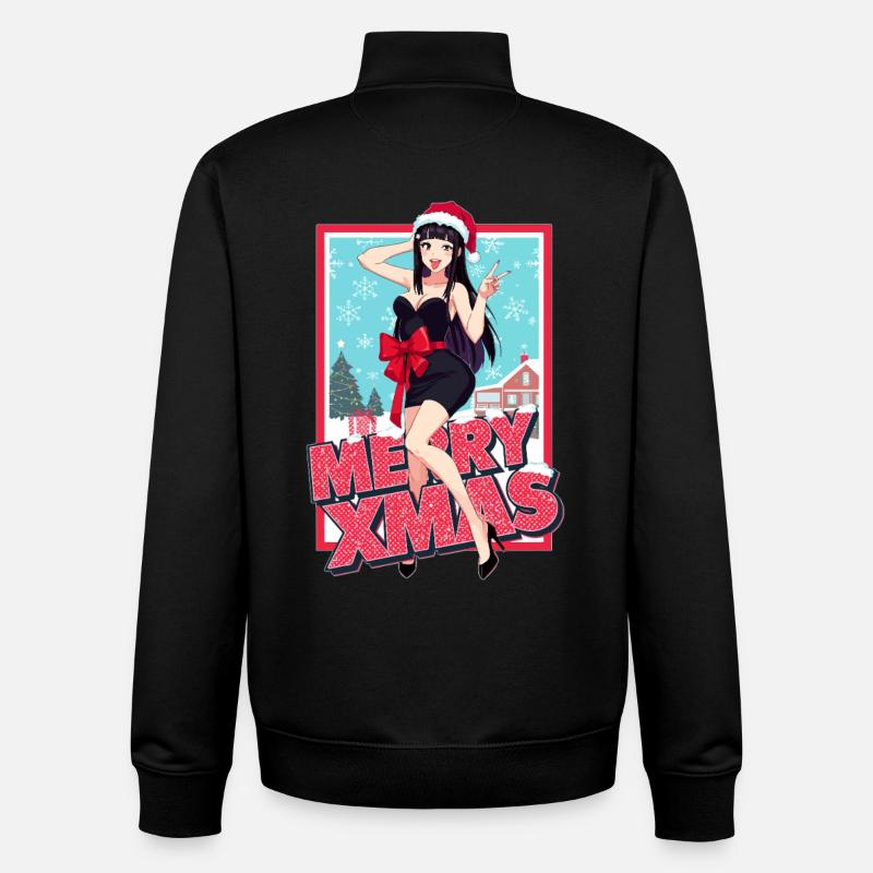 Noël Pin-up Noël Anime Lady - Sweat zippé unisexe en coton bio Stanley/Stella - noir