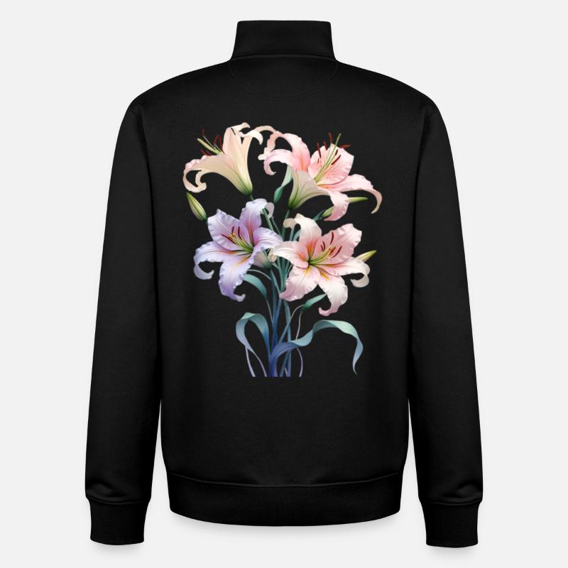 Bouquet de lys pastel - Sweat zippé unisexe en coton bio Stanley/Stella - noir