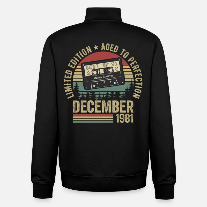 Décembre 1981 - Anniversaire Décembre 1981 - Sweat zippé unisexe en coton bio Stanley/Stella - noir