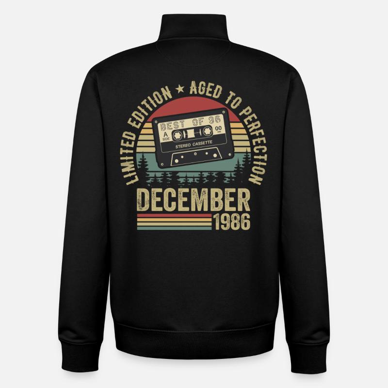Décembre 1986 - Anniversaire Décembre 1986 - Sweat zippé unisexe en coton bio Stanley/Stella - noir