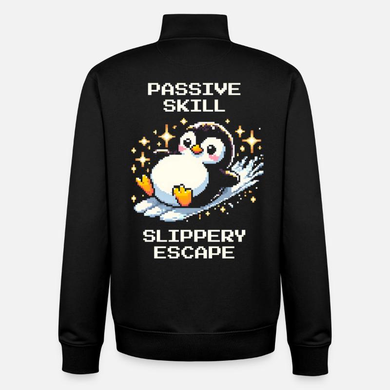 Évasion glissante | Pingouin Compétence Humour - Sweat zippé unisexe en coton bio Stanley/Stella - noir