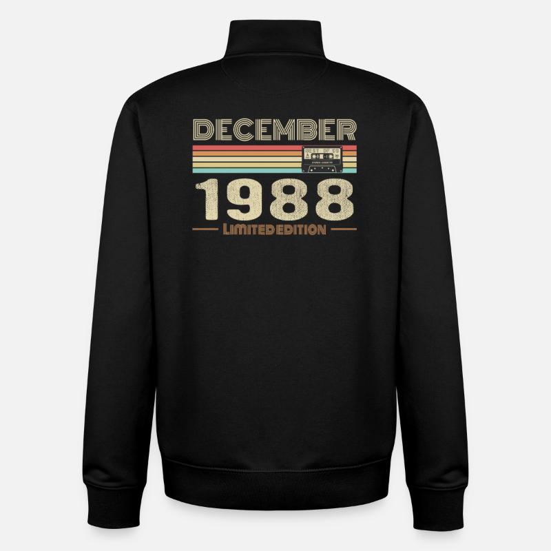 Décembre 1988 anniversaire Décembre 1988 Décembre - Sweat zippé unisexe en coton bio Stanley/Stella - noir