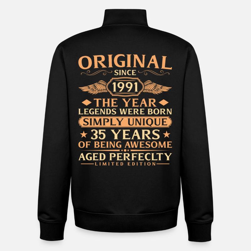 Original 1991 Vintage - 35th Birthday - Unisex Organic Zip Sweatshirt by Stanley/Stella - black