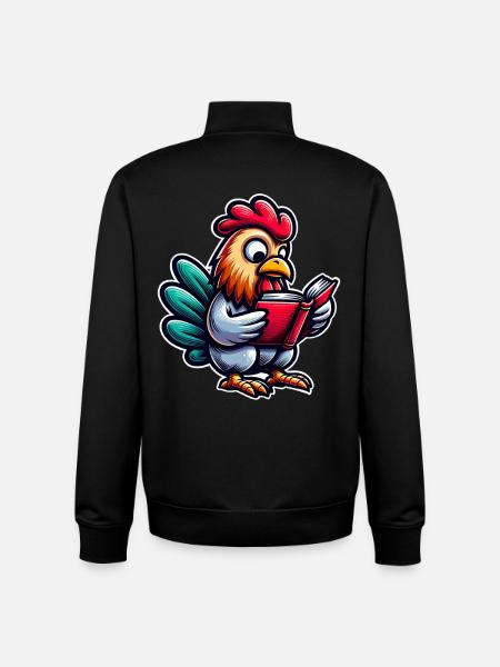 Reading rooster in comic style - Unisex Organic Zip Sweatshirt by Stanley/Stella - black