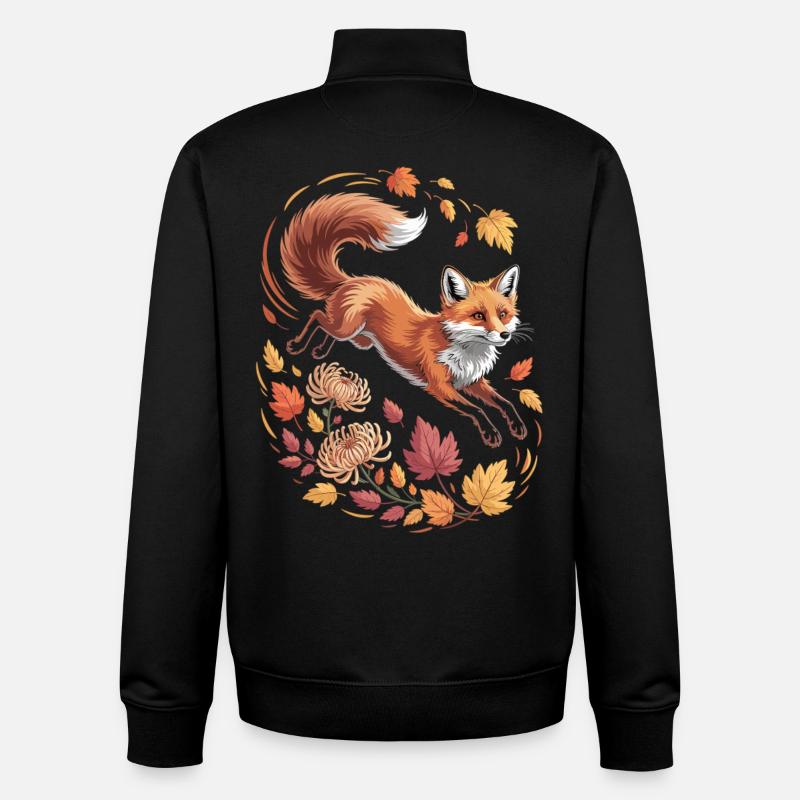 Renard avec des feuilles d’automne - Sweat zippé unisexe en coton bio Stanley/Stella - noir