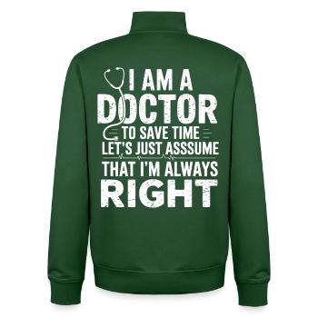 Ich bin Doktor – Zeit retten Spruch - Unisex Organic Zip Sweatshirt von Stanley/Stella - Flaschengrün - Hinten - AI Model Male 185 dark (185cm)