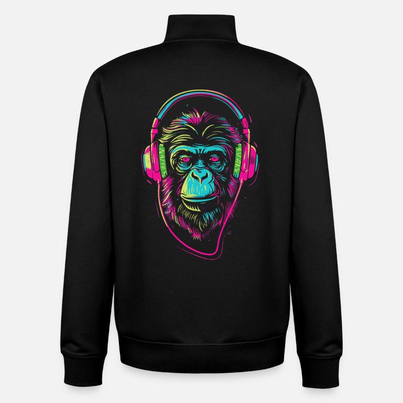 Singe néon avec casque - Sweat zippé unisexe en coton bio Stanley/Stella - noir