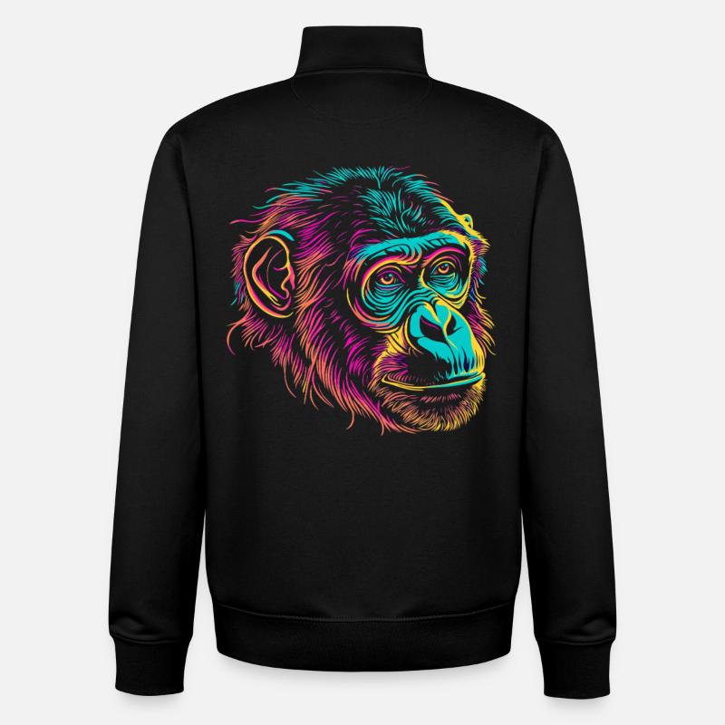 Neonaffen-Porträt Farbexplosion - Unisex Organic Zip Sweatshirt von Stanley/Stella - Schwarz