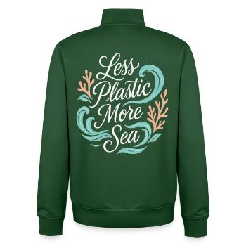 Less Plastic More Sea – Environment & Ocean Protection - Unisex Organic Zip Sweatshirt by Stanley/Stella - bottle green - Back - AI Model Male 185 dark (185cm)