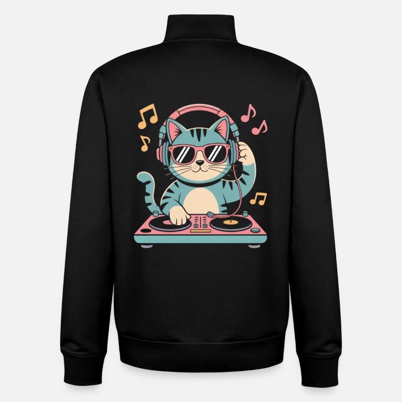 DJ Cat - Sweat zippé unisexe en coton bio Stanley/Stella - noir