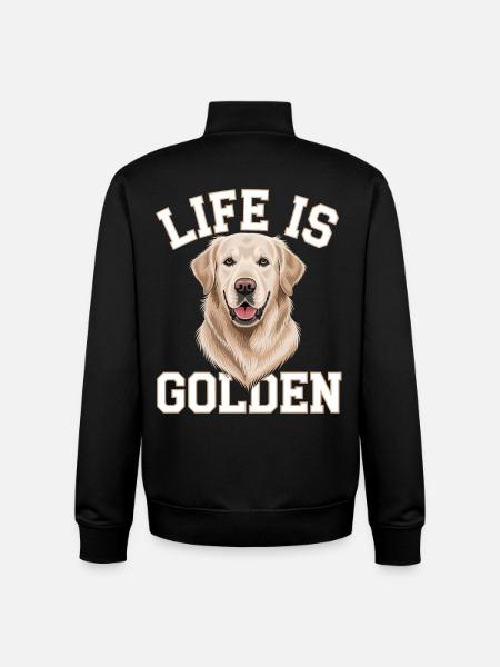 Livet er gyldent – Golden Retriever Motiv - Stanley/Stella unisex sweatshirt med lynlås i økologisk - sort