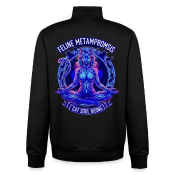 Chat Yoga - Âme de chat en ascension - Mystical Tribal - Sweat zippé unisexe en coton bio Stanley/Stella - noir - Dos - AI Model Male 185 light (185cm)