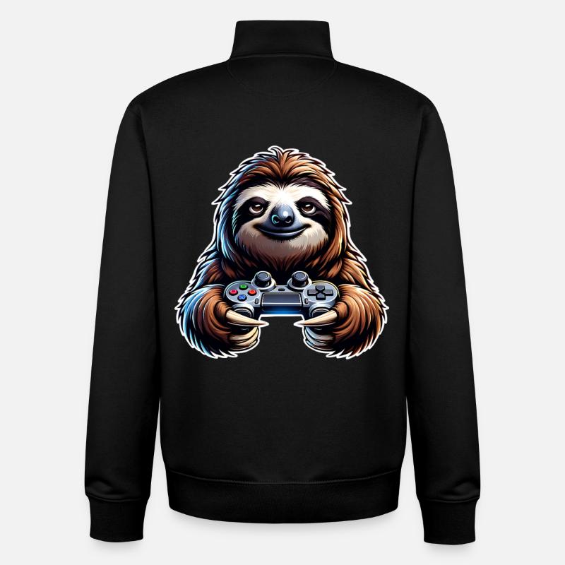 Gaming Sloth Controller - Unisex Organic Zip Sweatshirt by Stanley/Stella - black