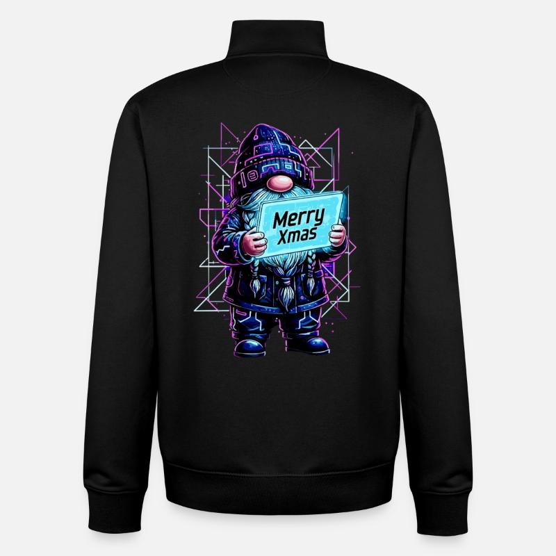 Merry Xmas - Synthwave Gnome 80s Cyberpunk - Unisex Organic Zip Sweatshirt by Stanley/Stella - black