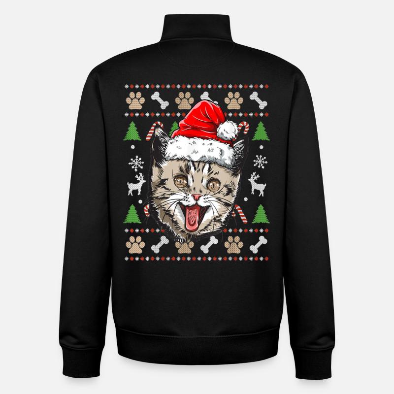 Hässlicher Weihnachtspullover Niedliche Katze Glückliche Geschenkidee - Unisex Organic Zip Sweatshirt von Stanley/Stella - Schwarz