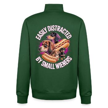 Facilement distrait par de petites saucisses fumées inusables - Sweat zippé unisexe en coton bio Stanley/Stella - vert bouteille - Dos - AI Model Male 185 dark (185cm)