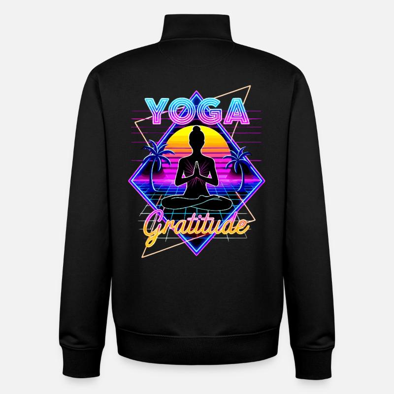 Neon Yoga Gratitude Rétro - Sweat zippé unisexe en coton bio Stanley/Stella - noir