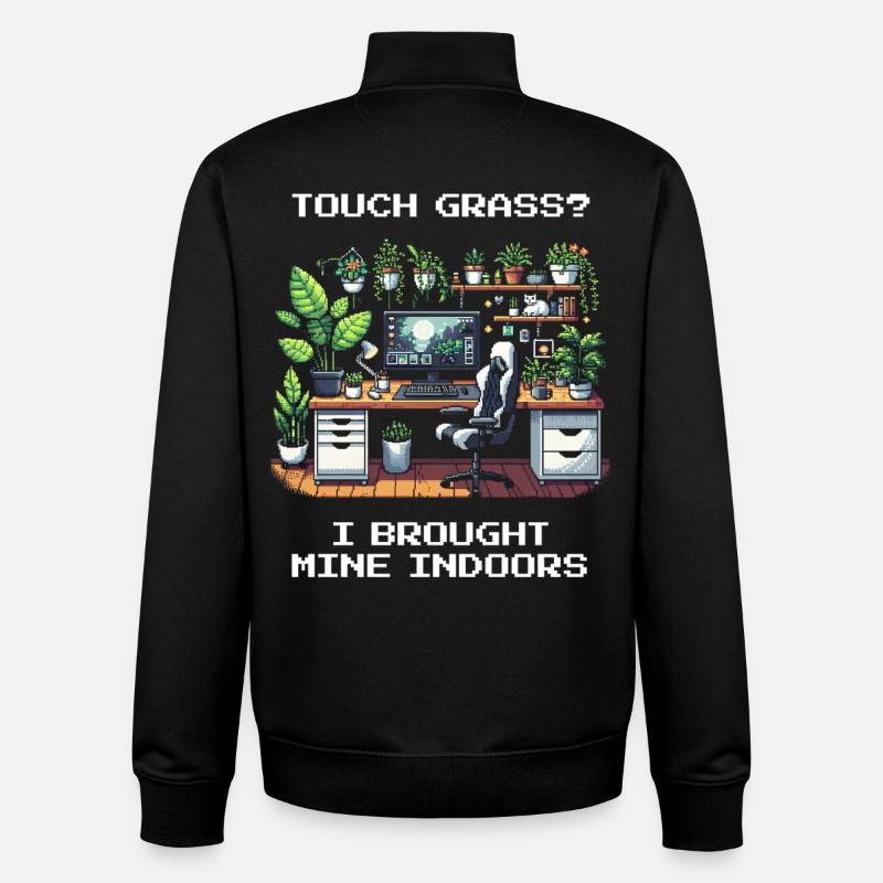 Toucher l’herbe ? Humour des plantes d’intérieur - Sweat zippé unisexe en coton bio Stanley/Stella - noir