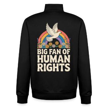 Big fan of human rights Social - Unisex Organic Zip Sweatshirt by Stanley/Stella - black - Back - AI Model Male 185 light (185cm)