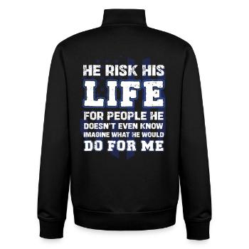 He risks his life for others - Unisex Organic Zip Sweatshirt by Stanley/Stella - black - Back - AI Model Male 185 light (185cm)