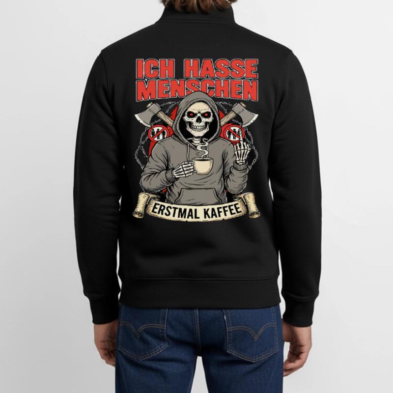 I Hate People First Coffee Skeleton Fun Unisex Organic Zip Sweatshirt by Stanley/Stella