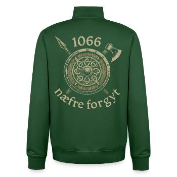 1066 Never Forget Viking Legacy - Unisex Organic Zip Sweatshirt by Stanley/Stella - bottle green - Back - AI Model Male 185 dark (185cm)