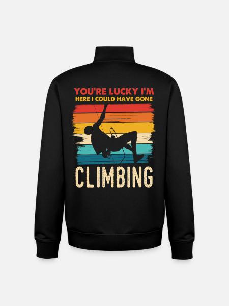 Climbing luck saying climbing here - Unisex Organic Zip Sweatshirt by Stanley/Stella - black