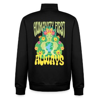 Menschlichkeit Equality Humanity First Always - Unisex Organic Zip Sweatshirt by Stanley/Stella - black - Back - AI Model Male 185 light (185cm)