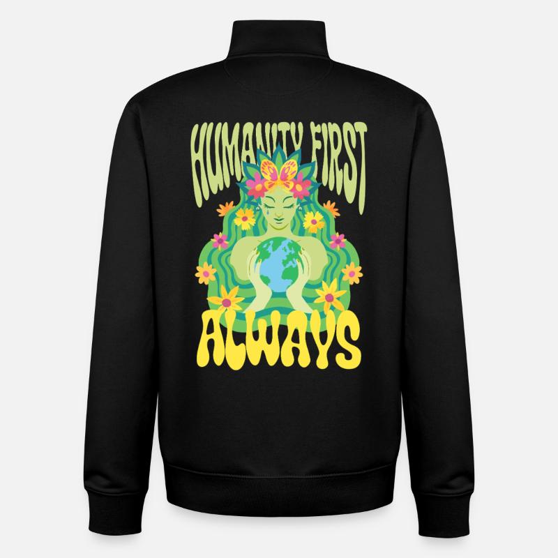 Menschlichkeit Equality Humanity First Always - Unisex Organic Zip Sweatshirt by Stanley/Stella - black