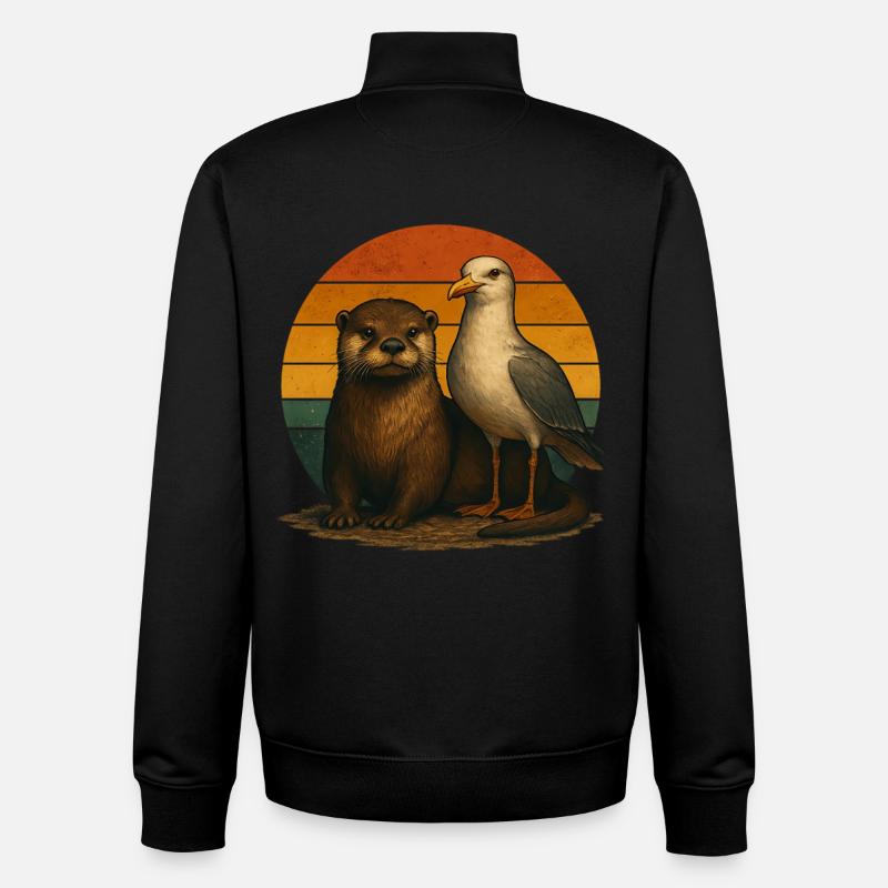 Otter Möwe Retro Tierfreunde - Unisex Organic Zip Sweatshirt von Stanley/Stella - Schwarz