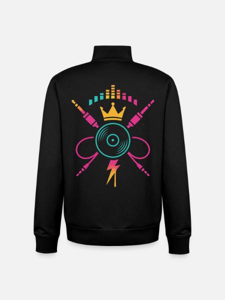 Câbles vinyle néon, son Power DJ - Sweat zippé unisexe en coton bio Stanley/Stella - noir