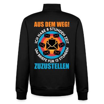 Postbote AUS DEM WEG HABE 8 STUNDEN ZEIT Lustig - Unisex Organic Zip Sweatshirt von Stanley/Stella - Schwarz - Hinten - AI Model Male 185 light (185cm)