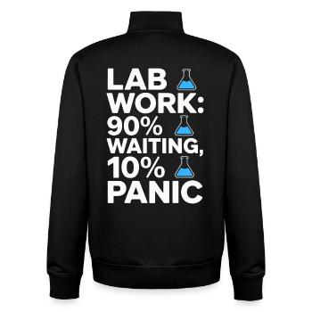 Lab Work 90% Waiting 10% Panic Clinical Lab - Unisex Organic Zip Sweatshirt von Stanley/Stella - Schwarz - Hinten - AI Model Male 185 light (185cm)