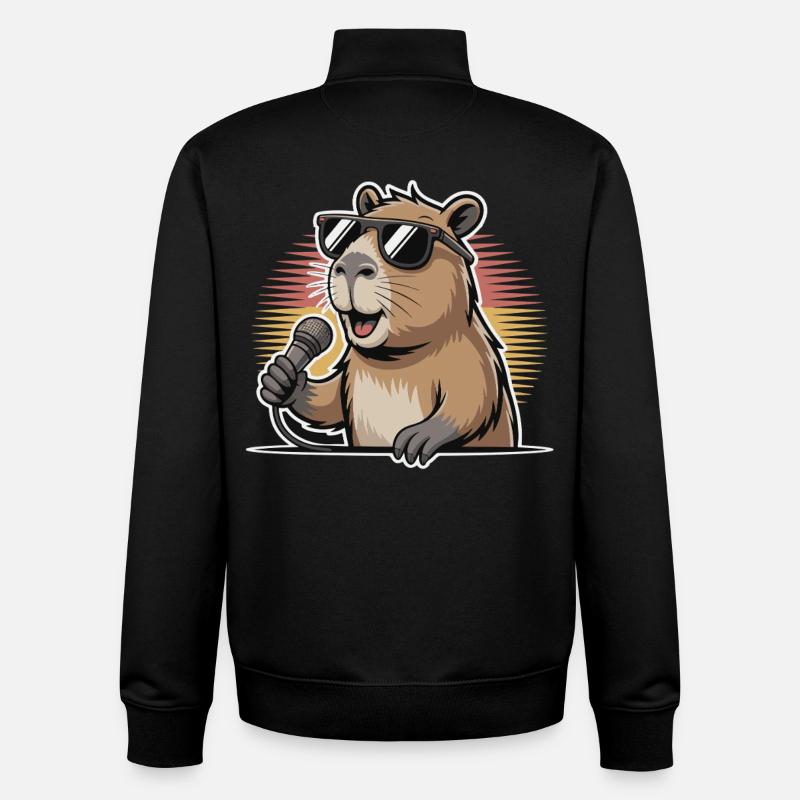 Singer Capybara with sunglasses - Unisex Organic Zip Sweatshirt by Stanley/Stella - black