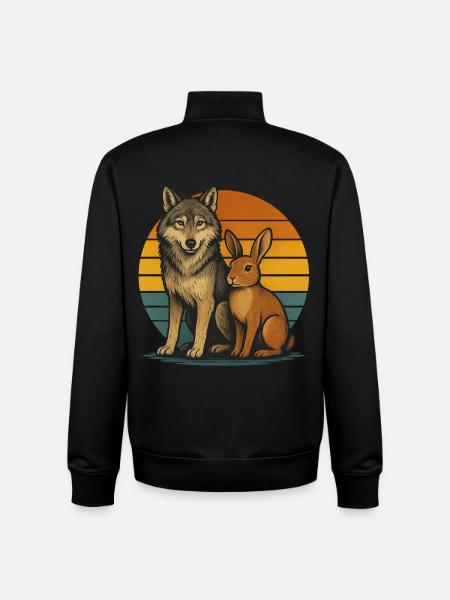 Wolf and Rabbit Retro - Unisex Organic Zip Sweatshirt by Stanley/Stella - black