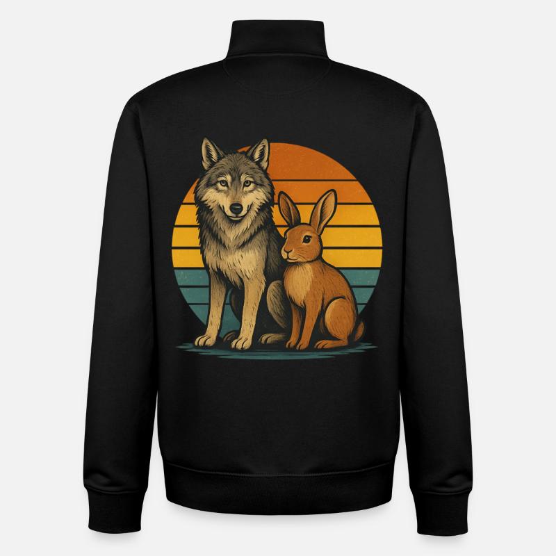Wolf und Hase Retro - Unisex Organic Zip Sweatshirt von Stanley/Stella - Schwarz