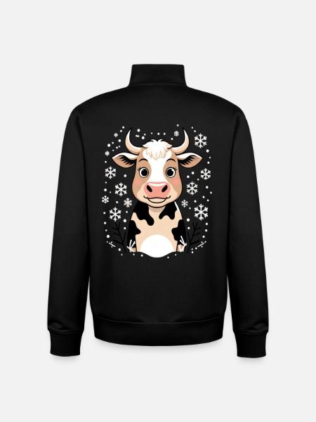 Winter cow with snowflakes - Unisex Organic Zip Sweatshirt by Stanley/Stella - black
