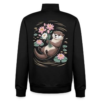 Otter T-Shirt mit Blumen - Unisex Organic Zip Sweatshirt von Stanley/Stella - Schwarz - Hinten - AI Model Male 185 light (185cm)