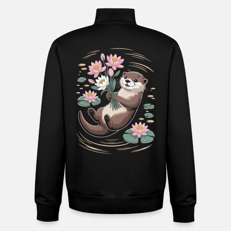 T-shirt Otter avec des fleurs - Sweat zippé unisexe en coton bio Stanley/Stella - noir