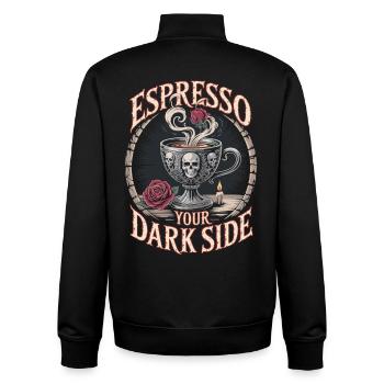 Gothic Kaffee Tasse mit Totenkopf & Rose - Unisex Organic Zip Sweatshirt von Stanley/Stella - Schwarz - Hinten - AI Model Male 185 light (185cm)