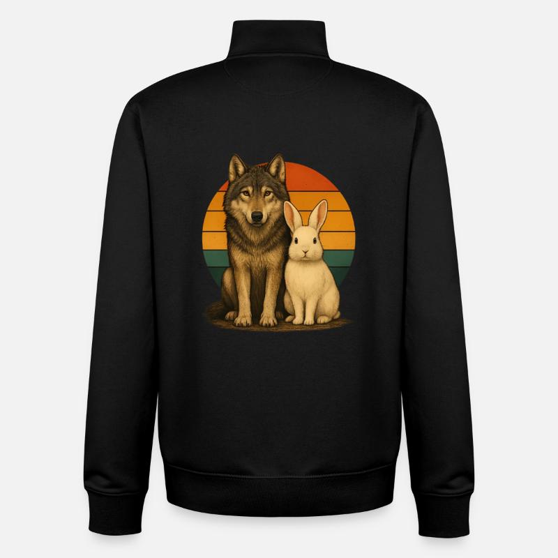 Wolf Rabbit Retro Animal Lovers - Unisex Organic Zip Sweatshirt by Stanley/Stella - black