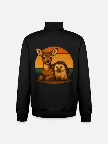 Hirsch Igel Retro Tierfreunde - Unisex Organic Zip Sweatshirt von Stanley/Stella - Schwarz