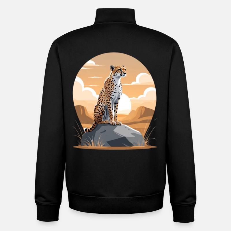Cheetah in desert sunset - Unisex Organic Zip Sweatshirt by Stanley/Stella - black