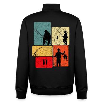 Fishing Silhouettes Retro Look - Unisex Organic Zip Sweatshirt by Stanley/Stella - black - Back - AI Model Male 185 light (185cm)
