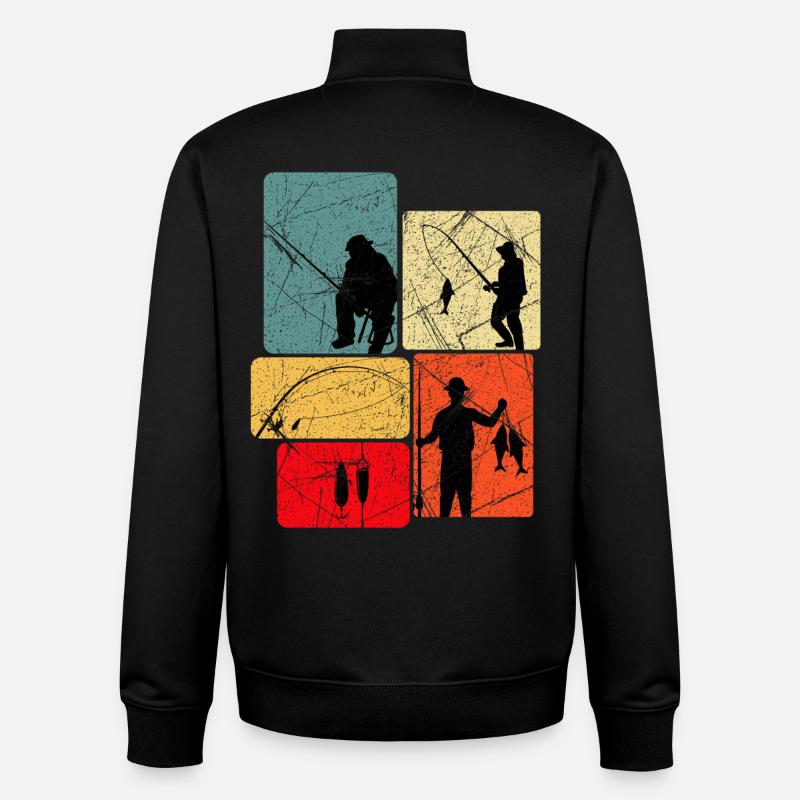 Silhouettes de pêche Look rétro - Sweat zippé unisexe en coton bio Stanley/Stella - noir