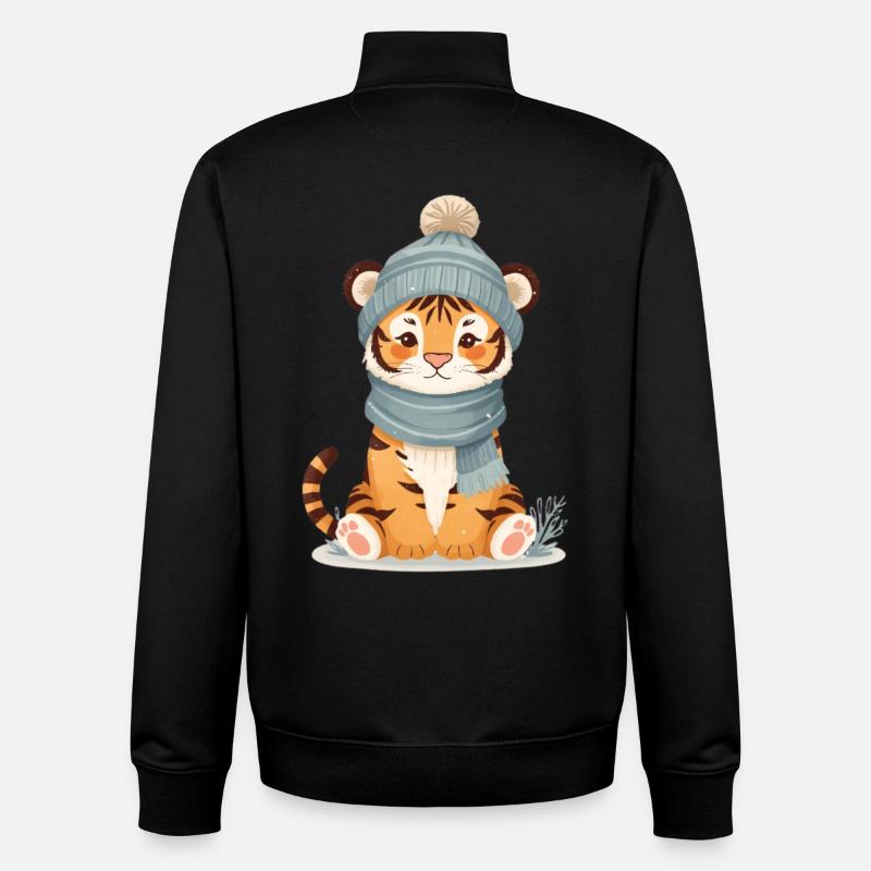 Tigre d’hiver avec casquette - Sweat zippé unisexe en coton bio Stanley/Stella - noir