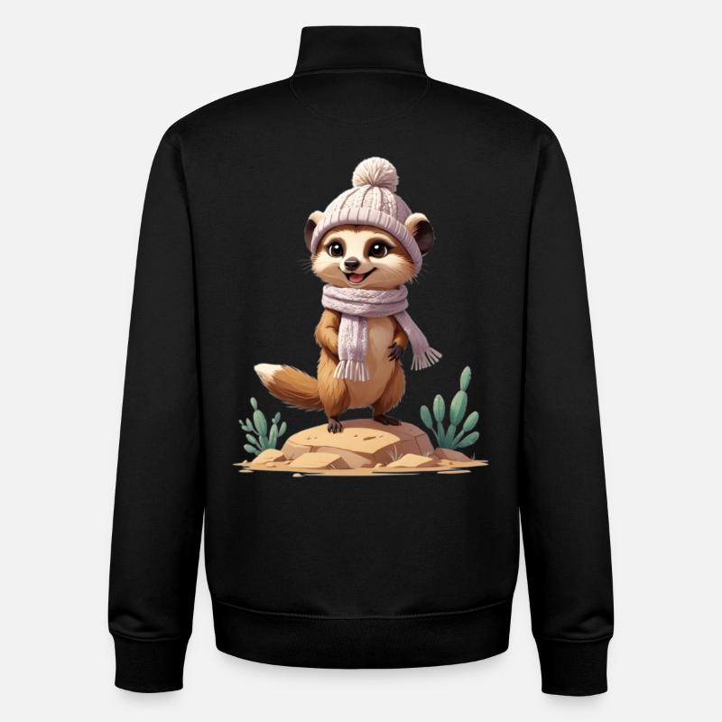 Erdmännchen auf Felsen mit Schal und Mütze - Unisex Organic Zip Sweatshirt von Stanley/Stella - Schwarz