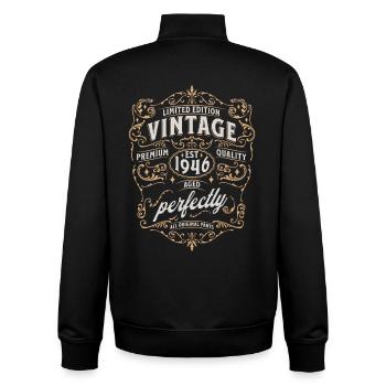 80th birthday 1946 - Unisex Organic Zip Sweatshirt by Stanley/Stella - black - Back - AI Model Male 185 light (185cm)